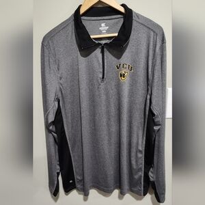 VCU Rams Men's XL Long Sleeve Quarter Zip Polo Shirt, Gray/Black, Size XL